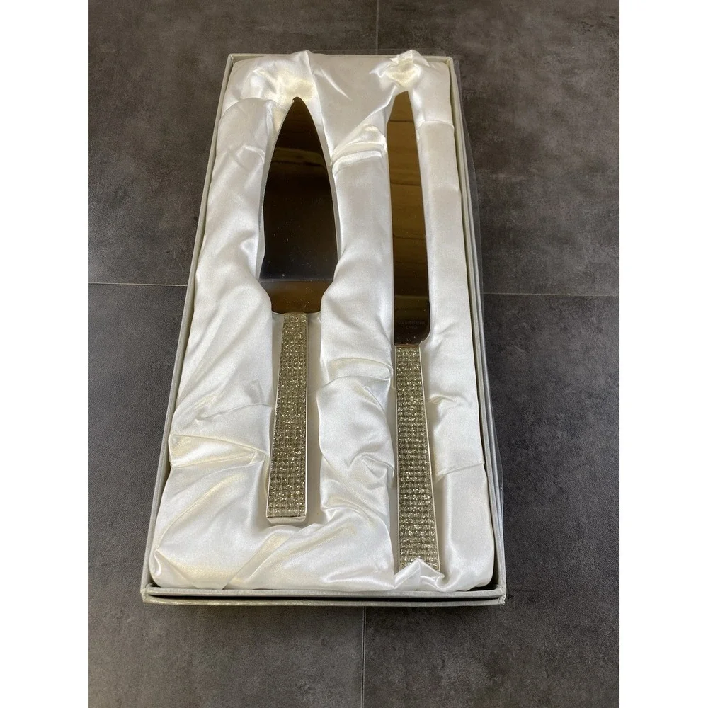 Wedding cake knife/server set-Rhinestones.new Open Box